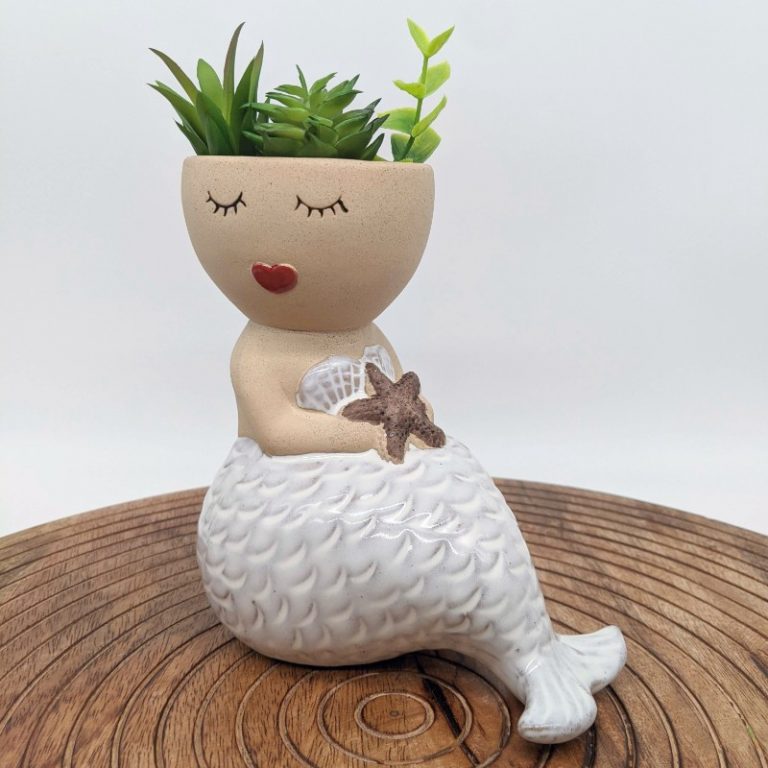 Sitting White Mermaid Planter Pot Cm Dalisay