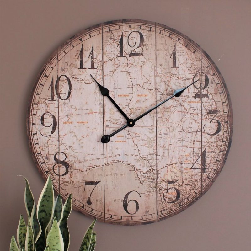 Large Hamptons Australia Map Wooden Wall Clock 60cm Dalisay