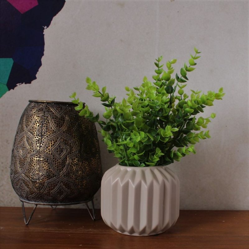 Taupe Fluted Ceramic Flower Vase