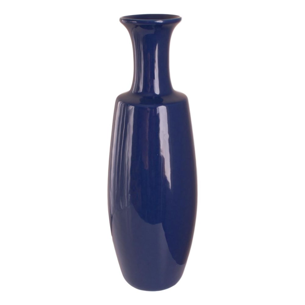 Tall Navy Blue Ceramic Floor Vase 41cm Modern Flower Display Pot