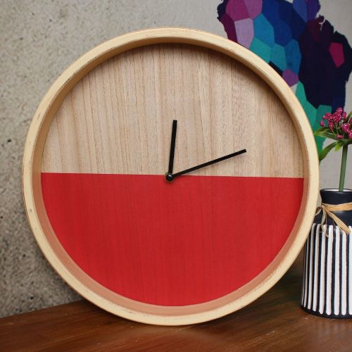 Red Brown Wood Wall Clock