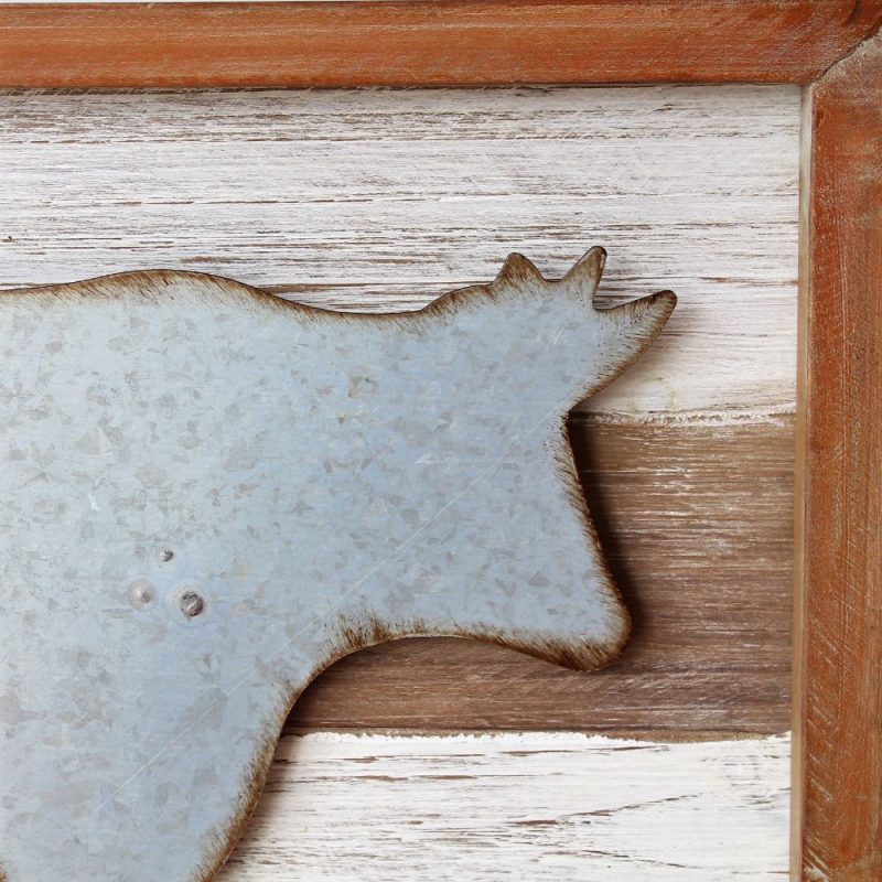 Rustic Metal Cow Wooden Wall Art 40cm