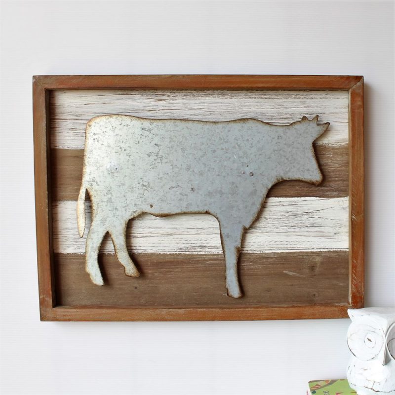 Rustic Metal Cow Wooden Wall Art 40cm Rustic Metal Cow Wooden Wall Art 40cm