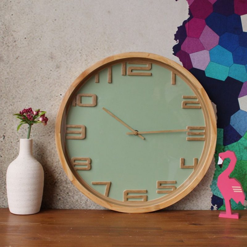 Sage Green Modern Wooden Wall Clock 42cm | Dalisay