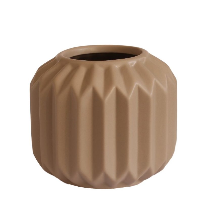 Taupe Fluted Ceramic Vase