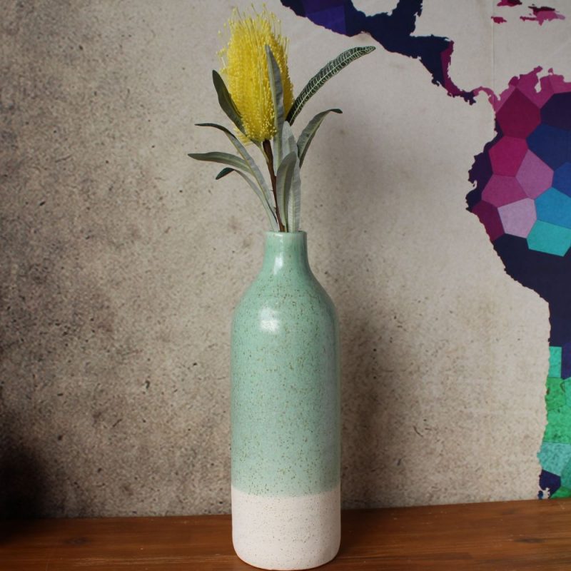 Tall White Green Speckle Ceramic Floor Vase Dalisay