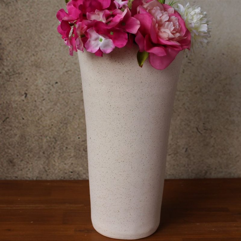 Beige & Turquoise Sand Textured Tall Ceramic Vase