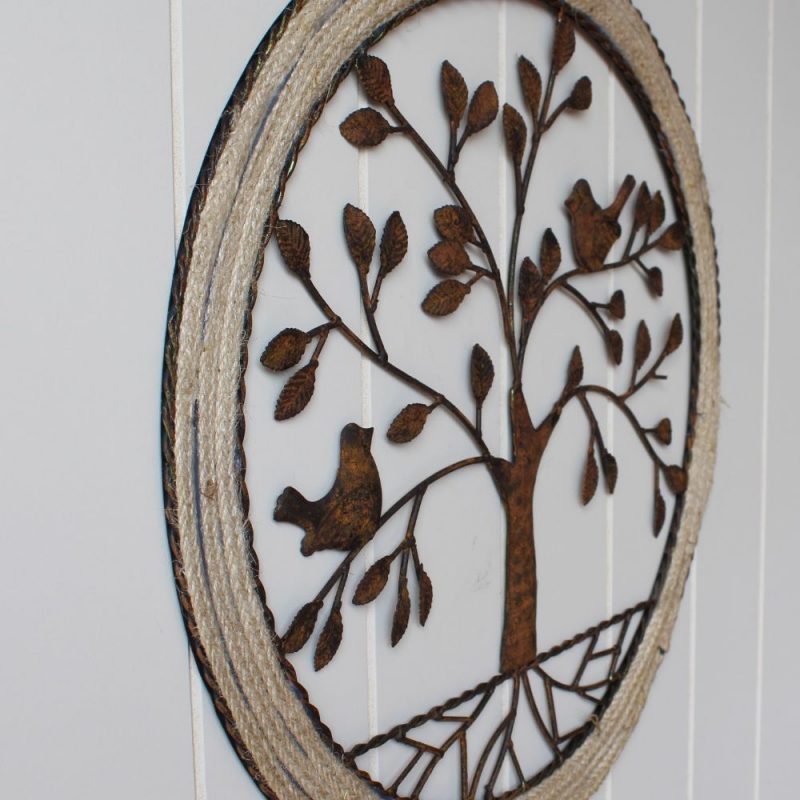 Rustic Bird On Tree Of Life Metal Wall Art 45cm Dalisay Rustic Bird On Tree Of Life Metal Wall