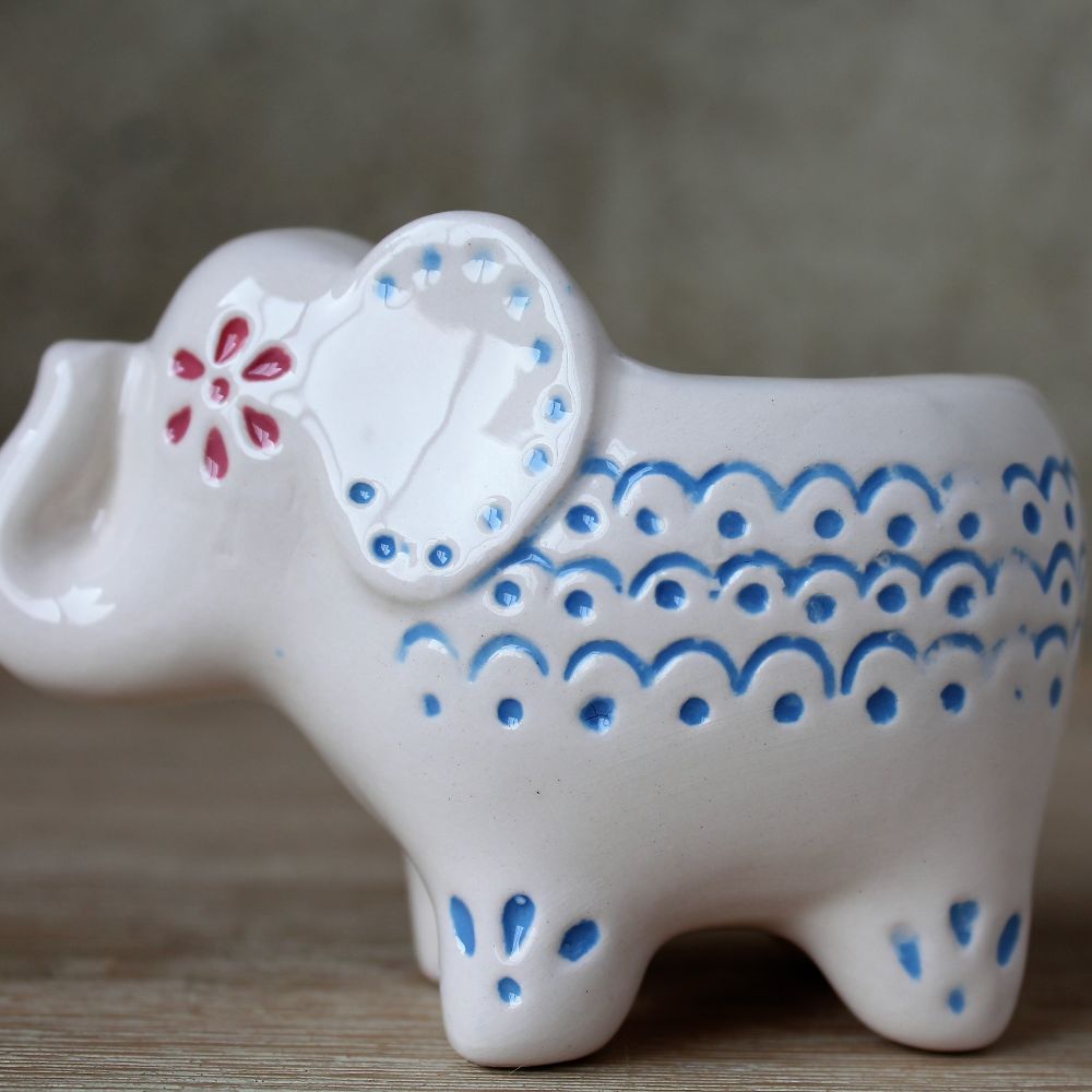 Set Of 2 White Ceramic Elephant Mini Pot Planter Dalisay
