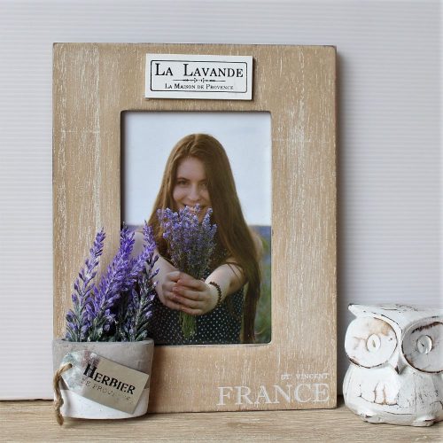 French Vintage Wooden Photo Frame With Lavender Pot