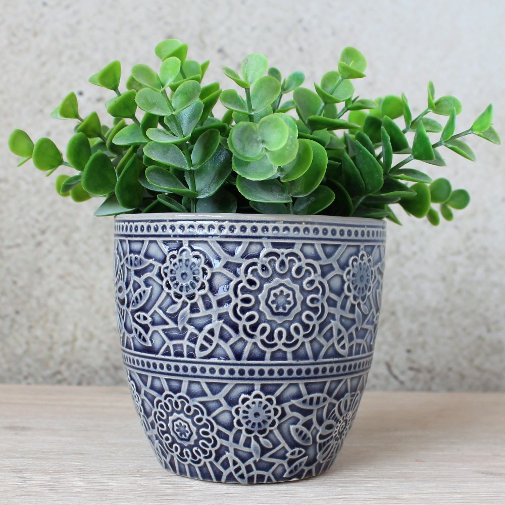 Glossy Blue Ceramic Moroccan Pot Planter 11cm Indoor Outdoor Garden Home Decor | EBay