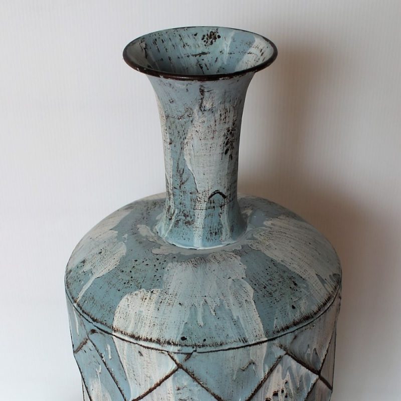 Tall Rustic White Blue Metal Floor Vase 36cm Dalisay