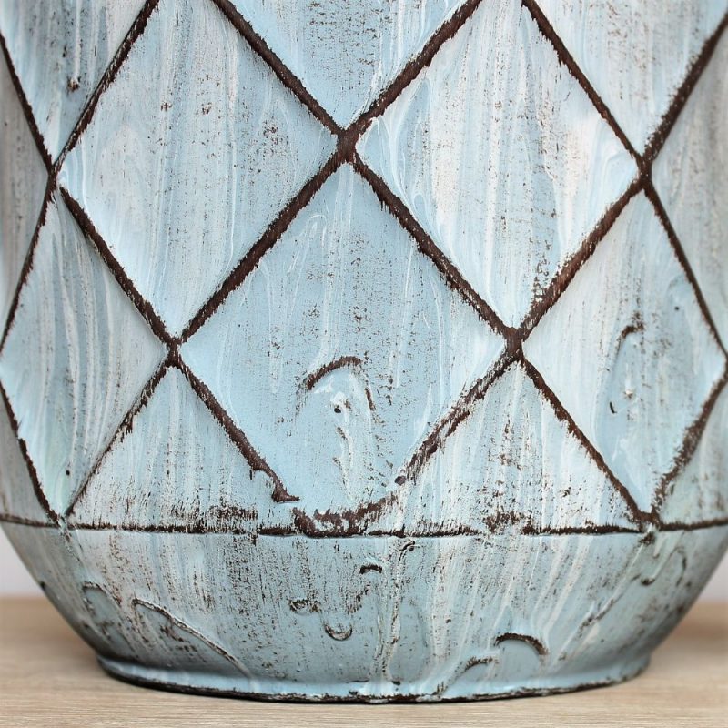 Tall Rustic White Blue Metal Floor Vase 36cm Dalisay