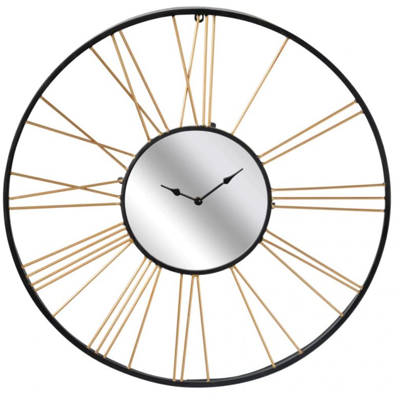 Extra Large XL Black And Gold Mirror Wall Clock, 68cm Dalisay