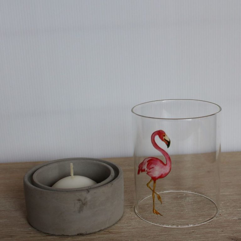 Flamingo Hurricane Candle Holder With Cement Base | Dalisay