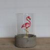 Flamingo Glass Hurricane Candle Holder With Cement Base