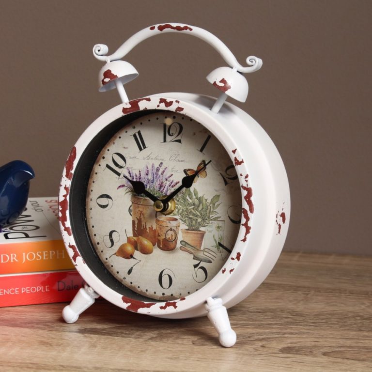Farmhouse Country Style Floral Metal Table Clock 21 Cm Dalisay