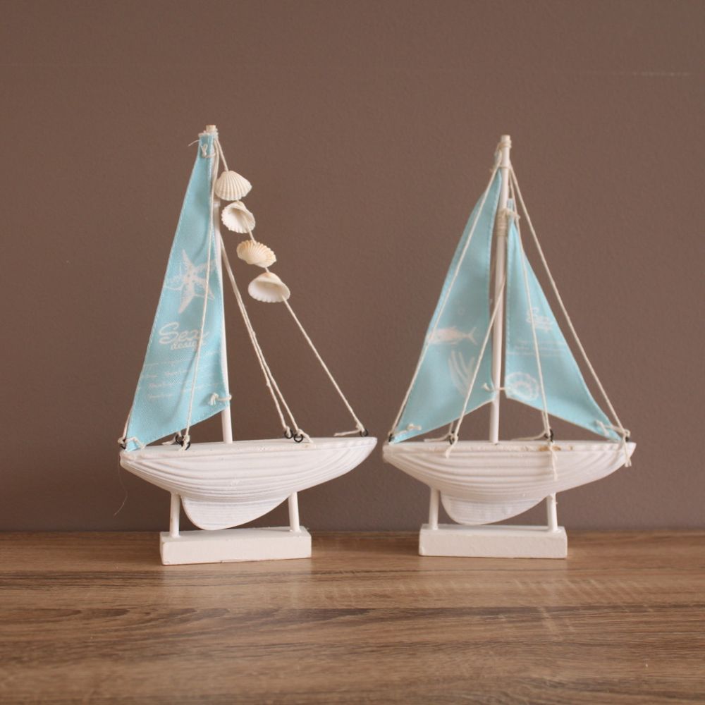 Set Of 2 Blue And White Wooden Sail Boats Statue Ornament Sculpture Set Of 2 Blue And White Wooden Sail Boats Statue Ornament Sculpture Home Decor