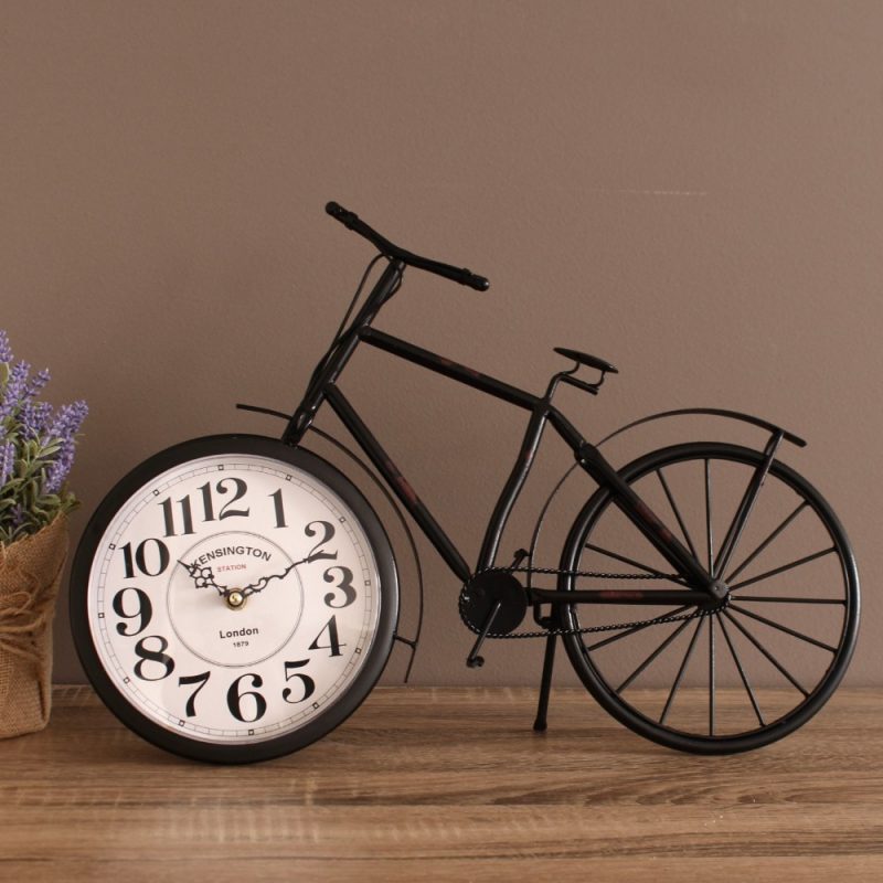 Black Bike Bicycle Metal Glass Table Desk Clock 48cm Dalisay