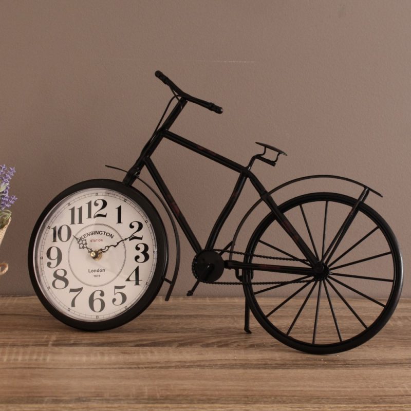 Black Bike Bicycle Metal Glass Table Desk Clock 48cm Dalisay