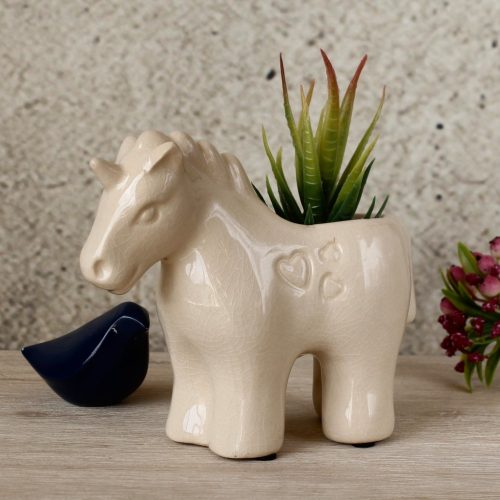 Glossy Cream Cute Unicorn Ceramic Pot Planter