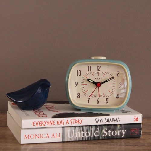 Glossy Smokey Blue Leni Retro Table Alarm Clock