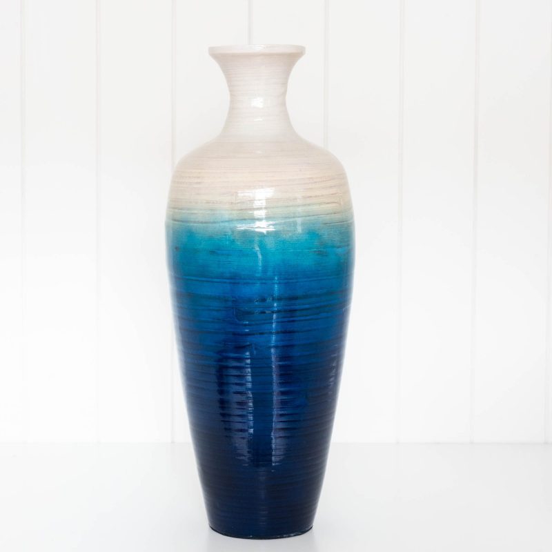 Tall Teal Blue Bamboo Decorative Floor Vase 50 Cm Dalisay