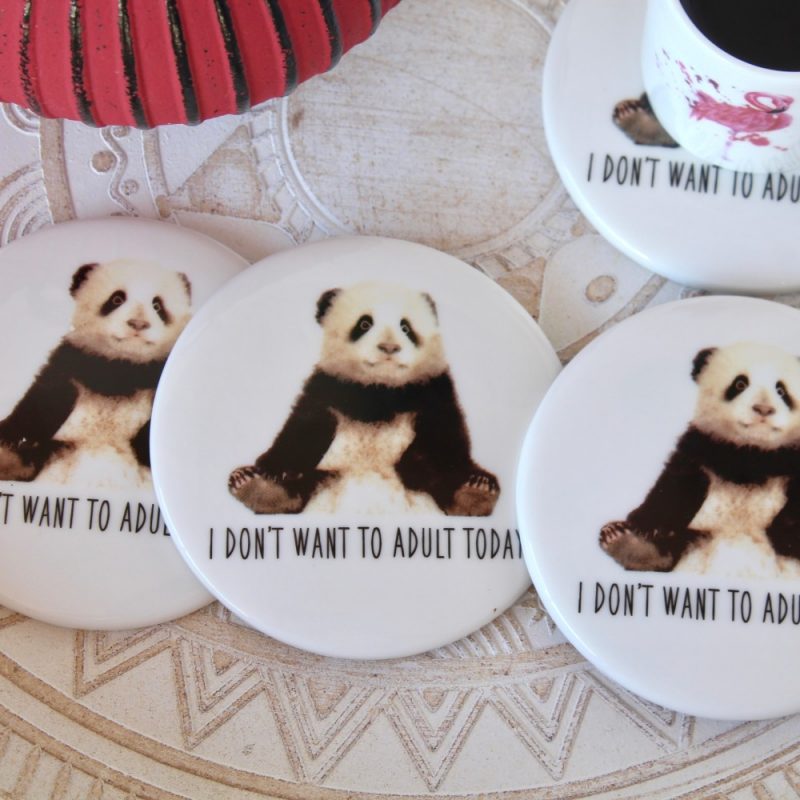 Adult Panda Black White Ceramic Coasters - Set of 4