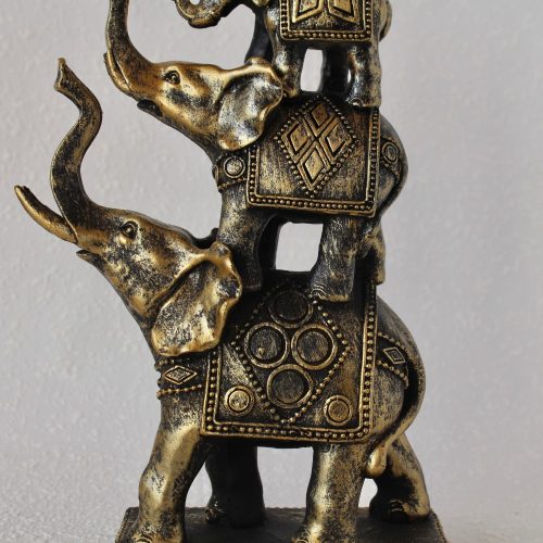 Black And Gold 3 Stacking Elephant Animal Resin Figurine ...