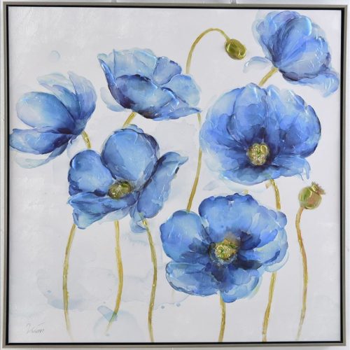Blue Poppy Flowers Framed Canvas Print Wall Art 80 x 80 cm Dalisay