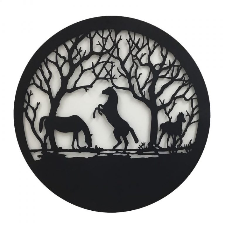 Large Black Country Horses Laser Cut Metal Wall Art