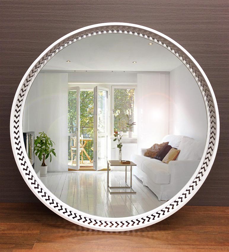 Large Luxe Coastal White Metal Round Wall Mirror 100 x 100 cm – Dalisay