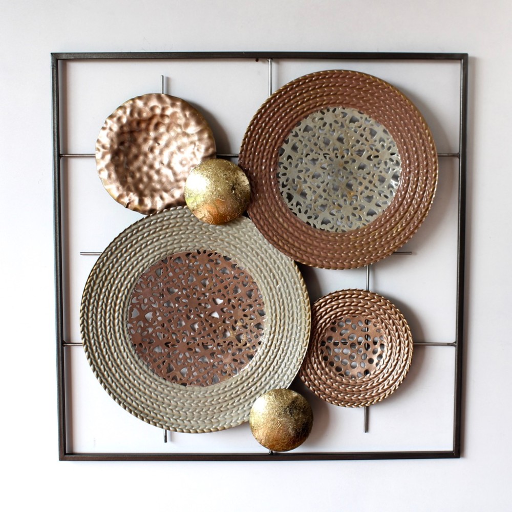Rose Gold Abstract Circles Contemporary Metal Wall Art 50 Cm