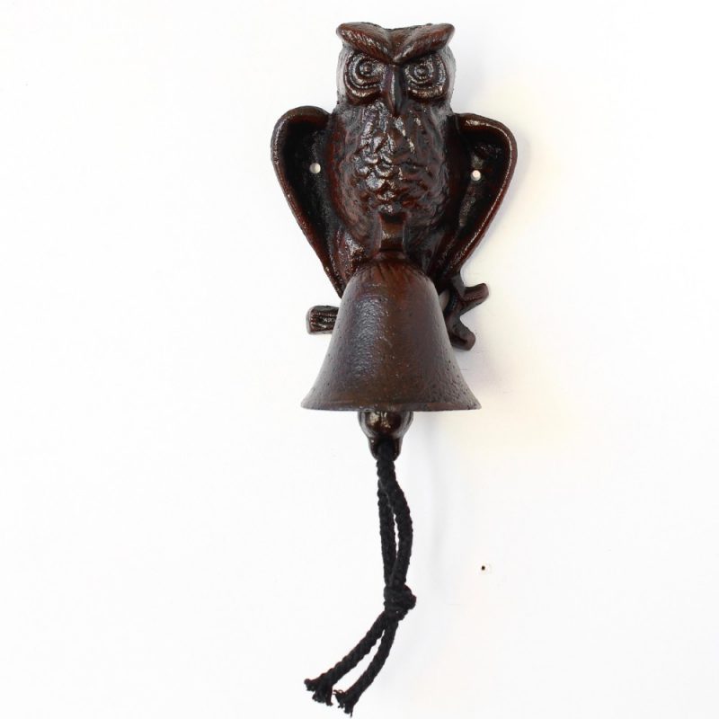 Rustic Black Cast Iron Metal Hanging Owl Doorbell
