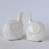 Set Of 2 Glossy White Ceramic Elephant Animal Figurine