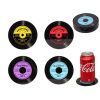Set Of 4 Black Vinyl Music Coasters With Caddy