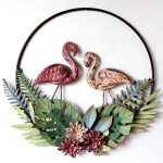 Tropical Pink Flamingo Leaves Round Metal Wall Art