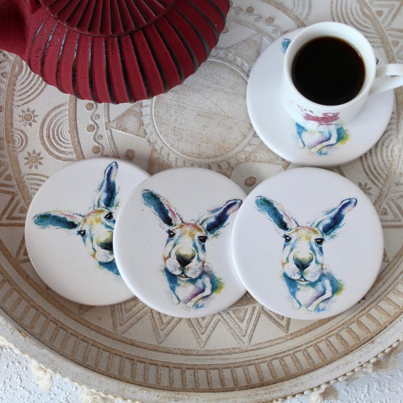 Vibrant Australian Kangaroo Animal Ceramic Coasters - Set of 4
