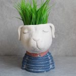 Dog In Blue Head Face Concrete Pot Planter19cm