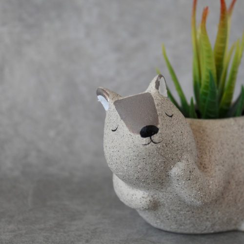 Beige and Orange Ceramic Sand Squirrel Pot Planter