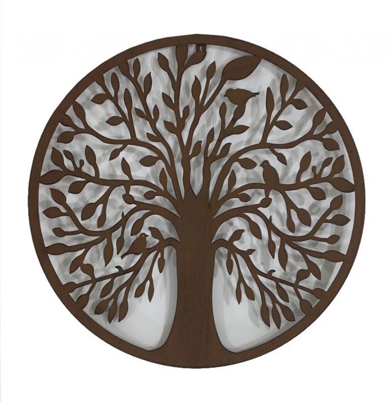 Birds On Tree of Life Round Rustic Metal Wall Art