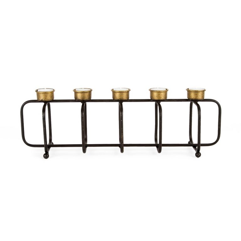Large Black And Gold Metal 5 Tea Light Candle Holder 49cm Dalisay