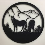 Large Grazing Horse Black Metal Wall Hanging Art