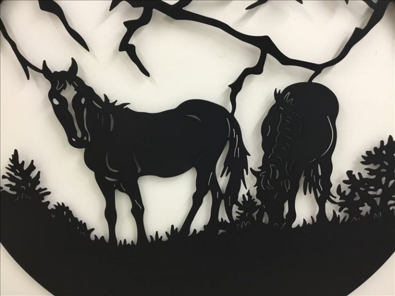 Large Grazing Horse Black Metal Wall Hanging Art
