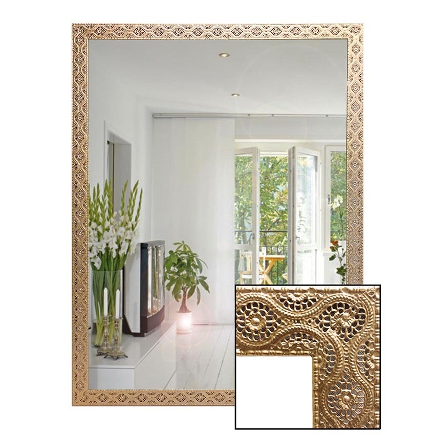 Large Metal Gold Pattern Rectangle Wall Hanging Mirror 90x120cm Gold Pattern Rectangle Wall Hanging