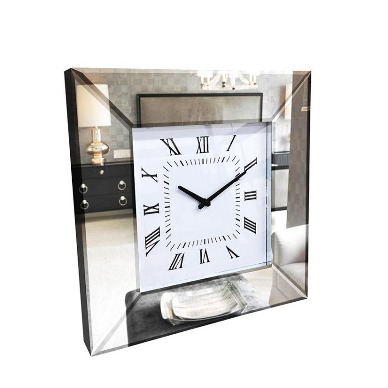 Luxe Modern Square Mirror Wall Clock 50 5cm Dalisay Modern Square Mirror Wall Clock 50 5cm