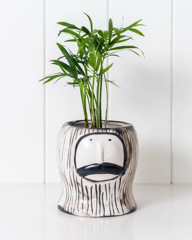 Mr. Gentleman Face Pot Planter - Ceramic, White and Black