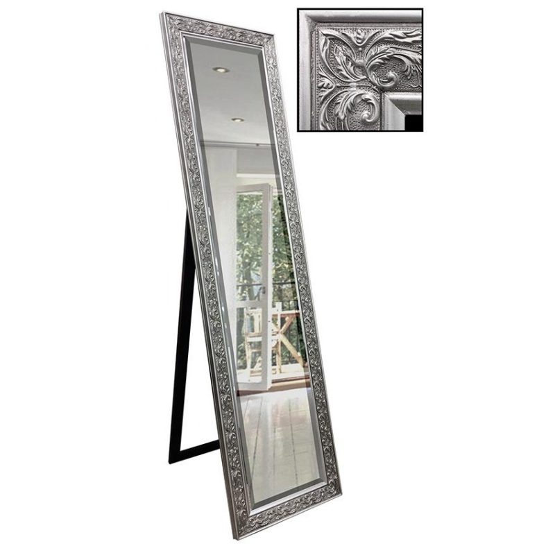 French Silver Ornate Full Length Free Standing Cheval Mirror 40x161cm