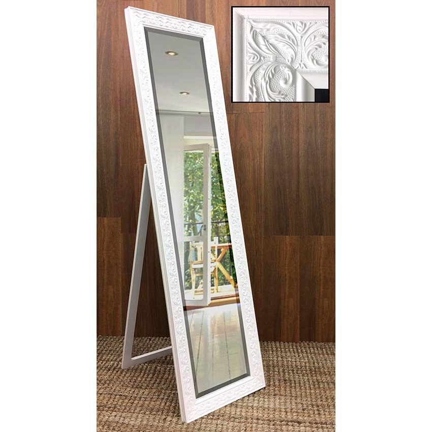White Ornate Full Length Free Standing Cheval Mirror