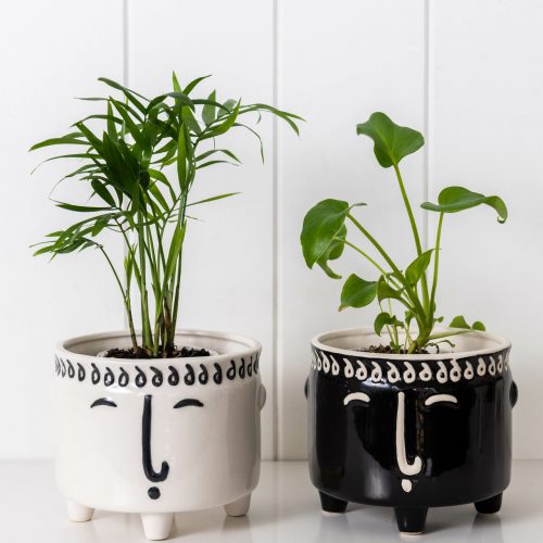 White and Black Ceramic Footed Face Pot Planter